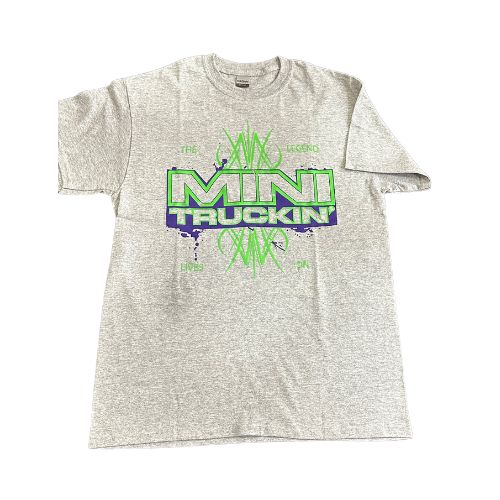 Mini Truckin' The Legend Lives On - Grey Shirt/Neon Green and Purple Design