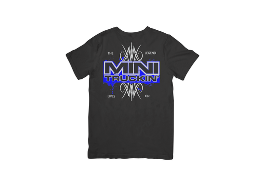 Mini Truckin' The Legend Lives On - Black T-Shirt/Blue Design