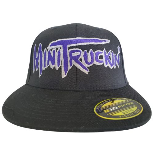 Stretch Fit Cap- Mini Truckin' - Black Hat with Large Purple Font