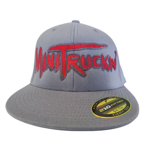 Stretch Fit Cap - Mini Truckin' - Grey Hat with Large Red Font